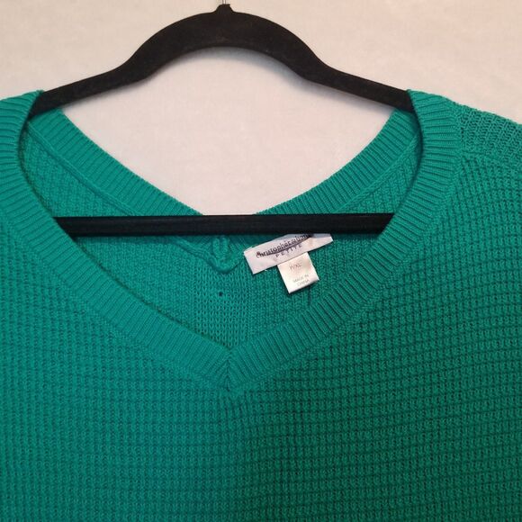Christopher Banks PXL Petite Sweater Kelly Green Boxy 100% Cotton Lagenlook Boho - Picture 4 of 10